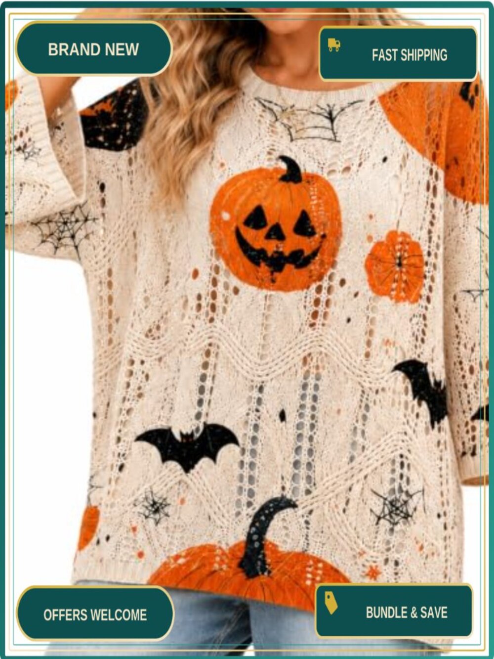 Oversized Pumpkin Knit Sweater Women's Long Sleeve Pullover Halloween Fall
